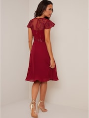 Chi Chi London Red V-Neck Embroidered Midi Dress - Image 2 of 5