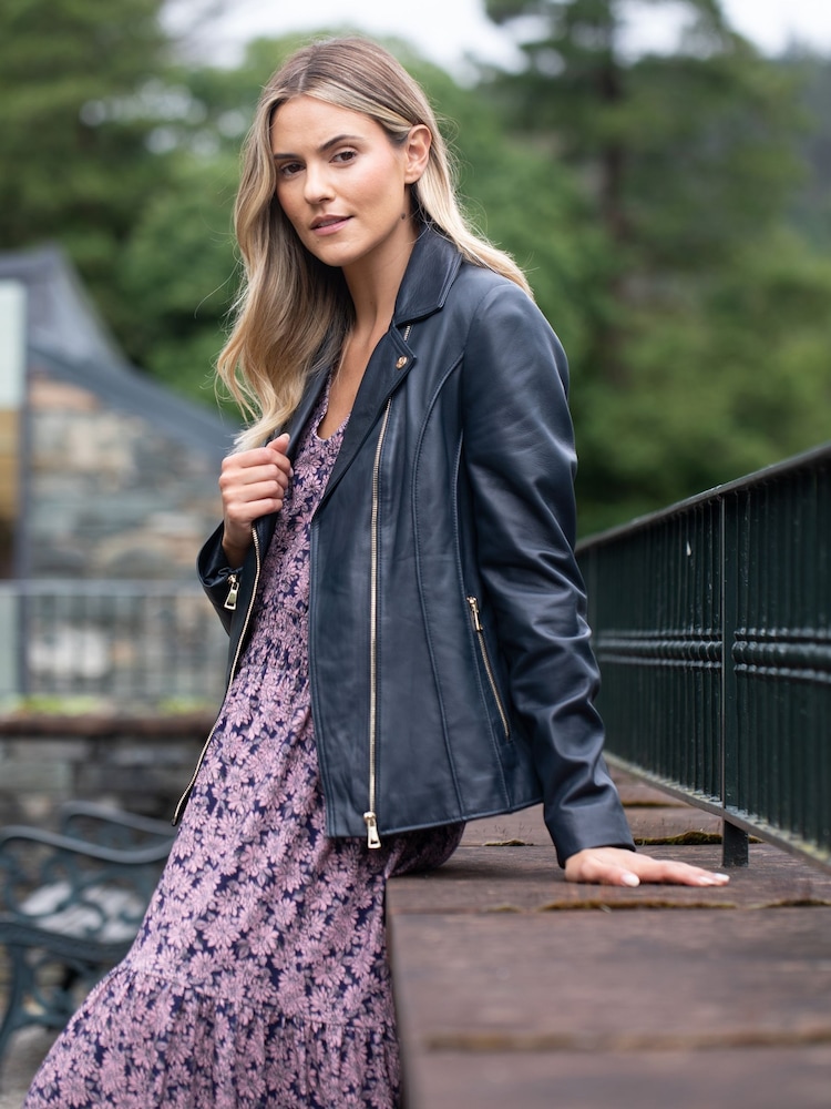 Lakeland Leather Blue Kylee Classic Leather Biker Jacket - Image 1 of 5
