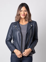 Lakeland Leather Blue Kylee Classic Leather Biker Jacket - Image 2 of 5