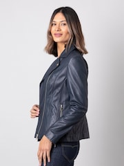 Lakeland Leather Blue Kylee Classic Leather Biker Jacket - Image 4 of 5