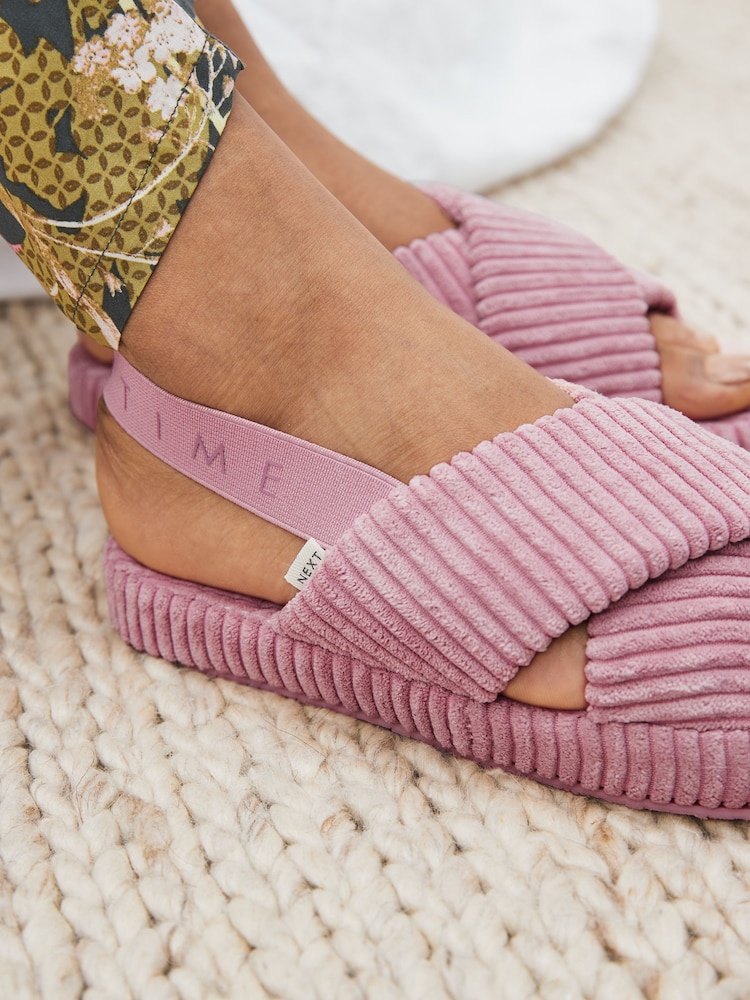 Pink Corduroy Crossover Slider Slippers - Image 3 of 7