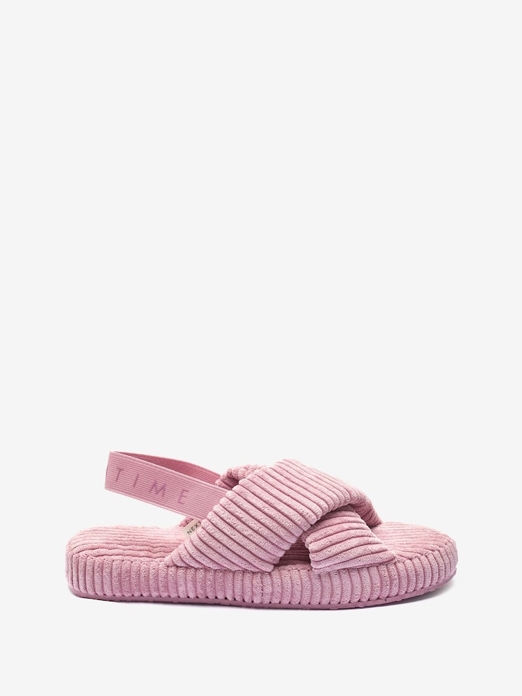 Pink Corduroy Crossover Slider Slippers - Image 4 of 7