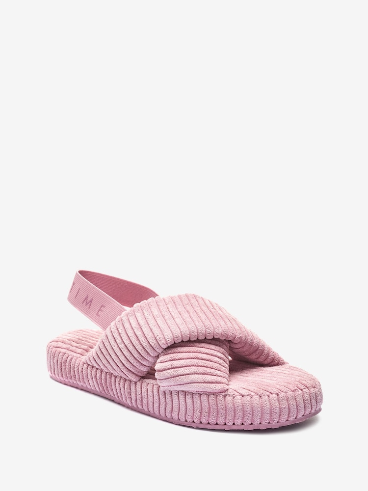 Pink Corduroy Crossover Slider Slippers - Image 5 of 7
