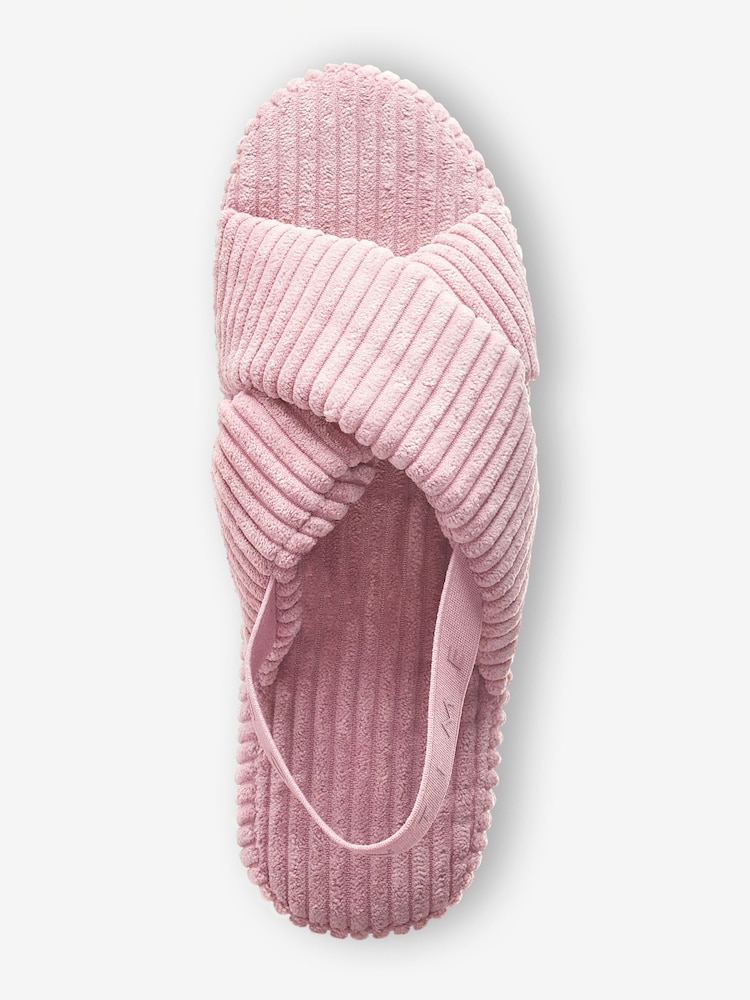 Pink Corduroy Crossover Slider Slippers - Image 6 of 7