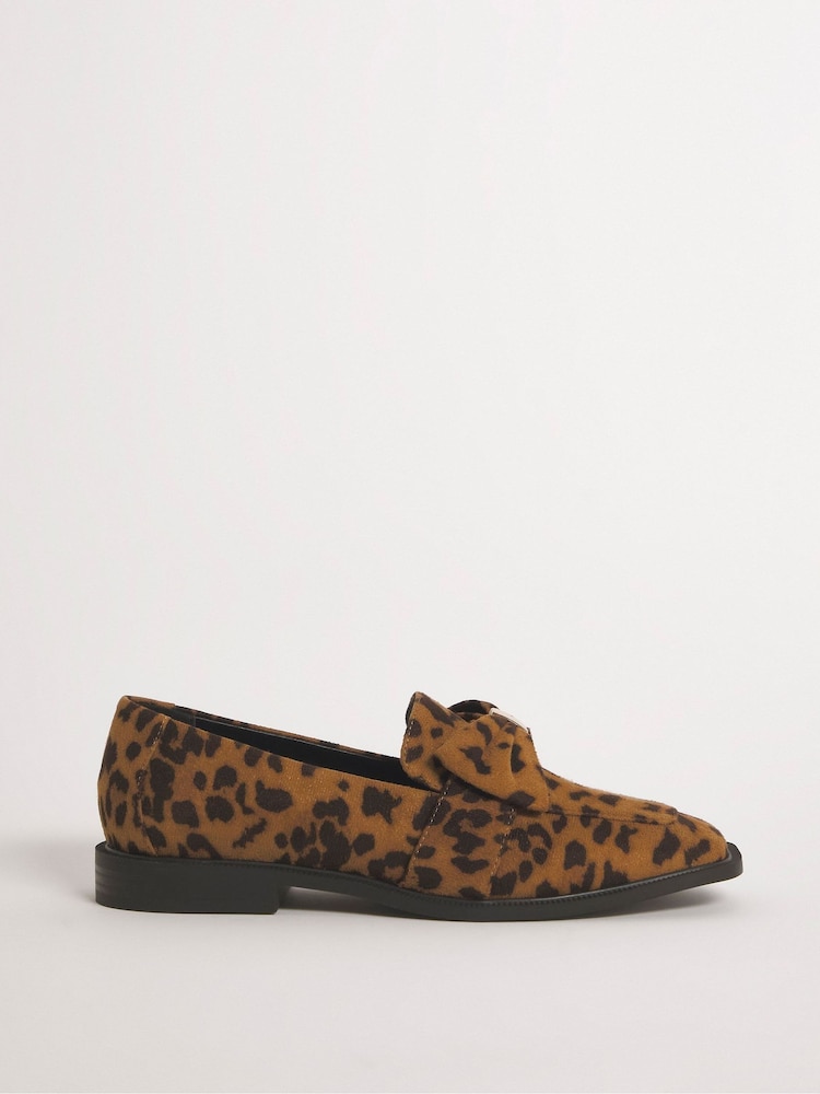 Simply Be Animal Classic Loafers With Bow Trim - Image 1 of 3
