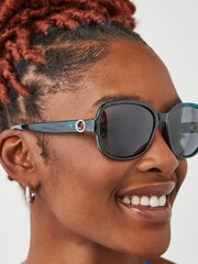 Teal Blue Small Square Polarised Sunglasses - Image 1 of 6