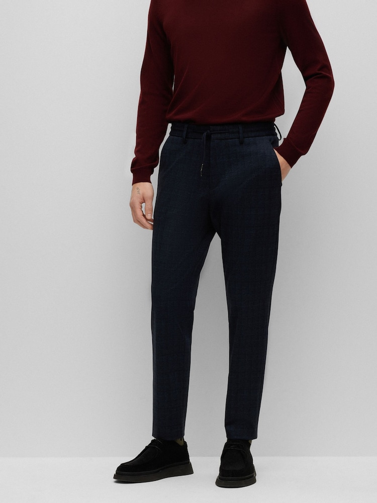 BOSS Dark Blue Tapered Fit Contempory Check Trousers - Image 1 of 4