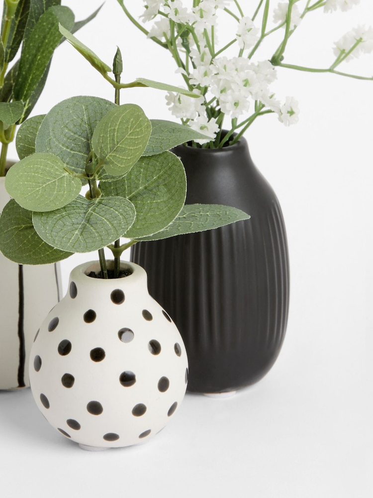 Set of 3 Green Artificial Plants In Monochrome Ceramic Pots - Image 3 of 3