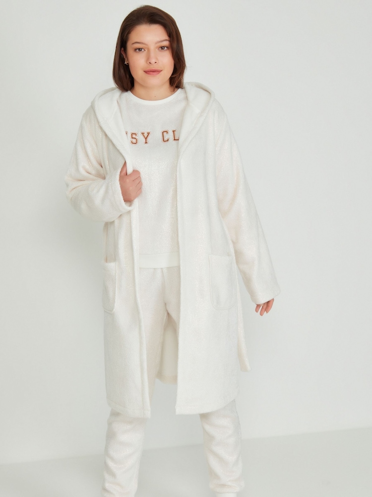 Kylie Teen Natural Cosy Club Fleece Robe - Image 1 of 5