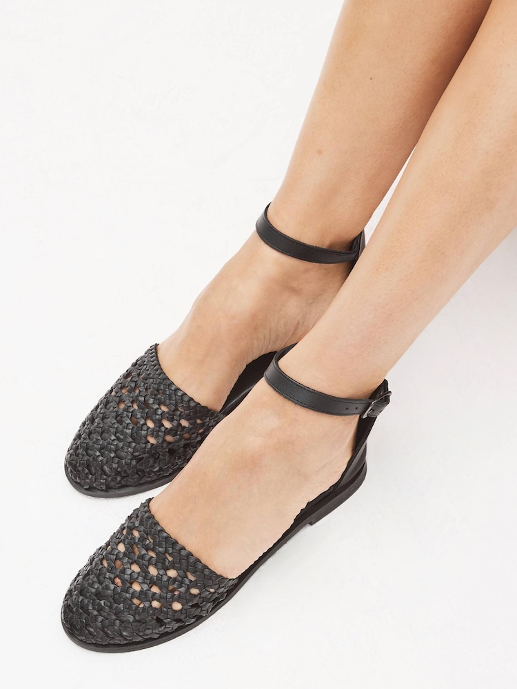 Black Forever Comfort® Leather Weave Flat Shoes - Image 1 of 9 Black Forever Comfort® Leather Weave Flat Shoes - Image 1 of 9