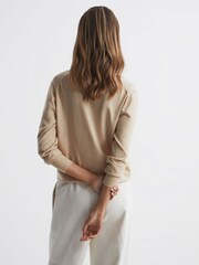 Reiss Camel Nellie Knitted Collared V-Neck Top - Image 5 of 5