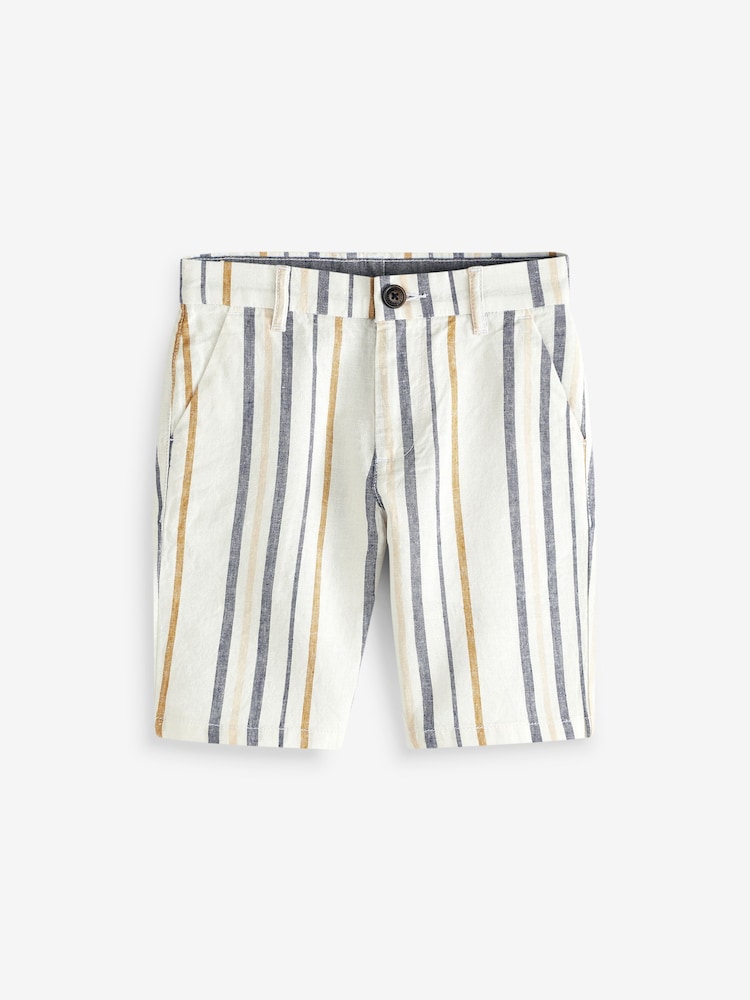 Blue/Yellow Stripe Chino Shorts With Linen (3-16yrs) - Image 1 of 2 Blue/Yellow Stripe Chino Shorts With Linen (3-16yrs) - Image 1 of 2