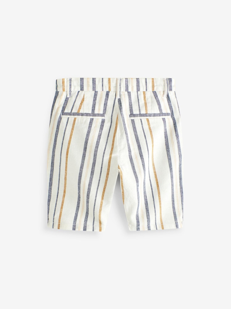 Blue/Yellow Stripe Chino Shorts With Linen (3-16yrs) - Image 2 of 2