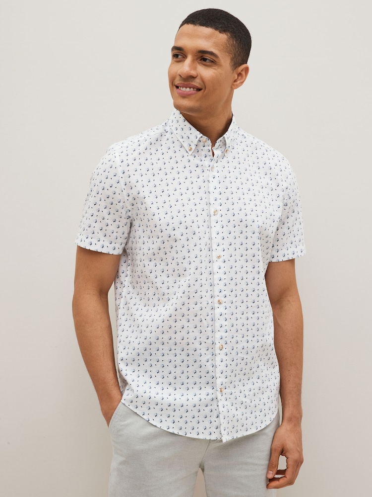 White Geo Printed Short Sleeve Shirt - Image 1 of 8 White Geo Printed Short Sleeve Shirt - Image 1 of 8
