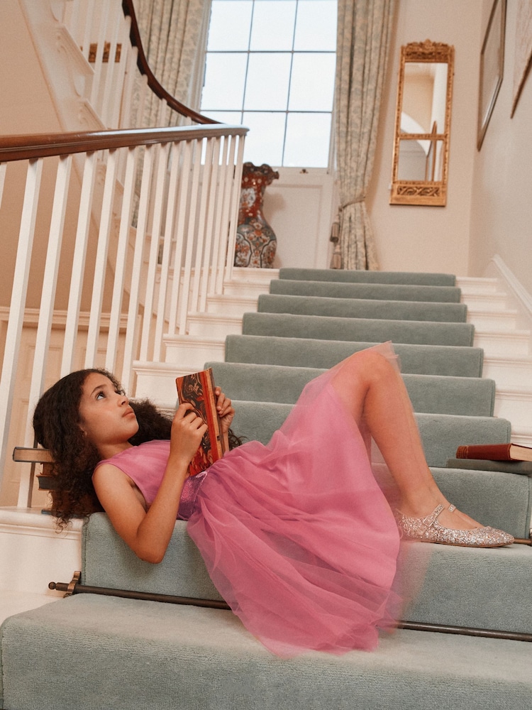 Rose Pink Mesh Tie Back Party Dress (3-16yrs) - Image 2 of 14