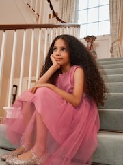 Rose Pink Mesh Tie Back Party Dress (3-16yrs) - Image 3 of 14