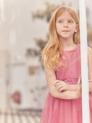 Rose Pink Mesh Tie Back Party Dress (3-16yrs) - Image 6 of 14