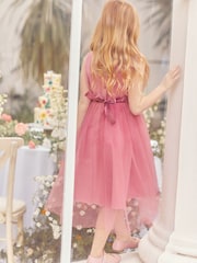 Rose Pink Mesh Tie Back Party Dress (3-16yrs) - Image 8 of 14
