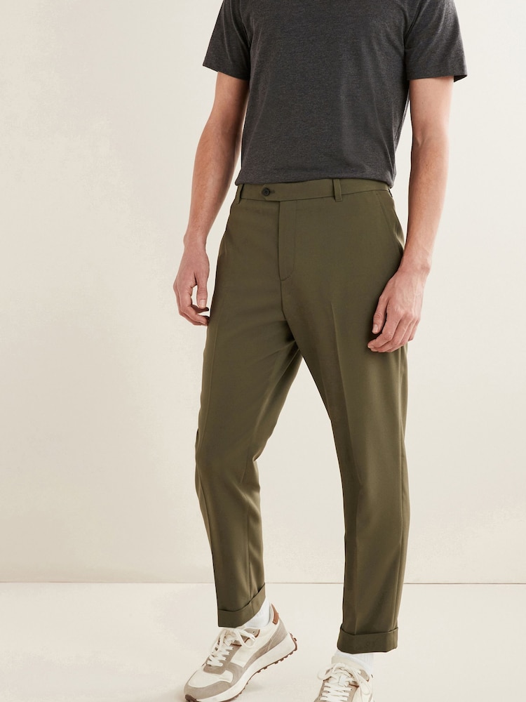 Khaki Green Wide Leg Plain Front Formal Trousers - Image 1 of 9
