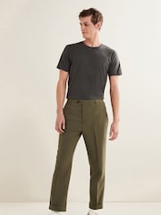 Khaki Green Wide Leg Plain Front Formal Trousers - Image 2 of 9