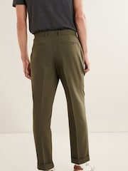 Khaki Green Wide Leg Plain Front Formal Trousers - Image 3 of 9