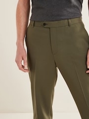 Khaki Green Wide Leg Plain Front Formal Trousers - Image 4 of 9
