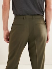 Khaki Green Wide Leg Plain Front Formal Trousers - Image 5 of 9