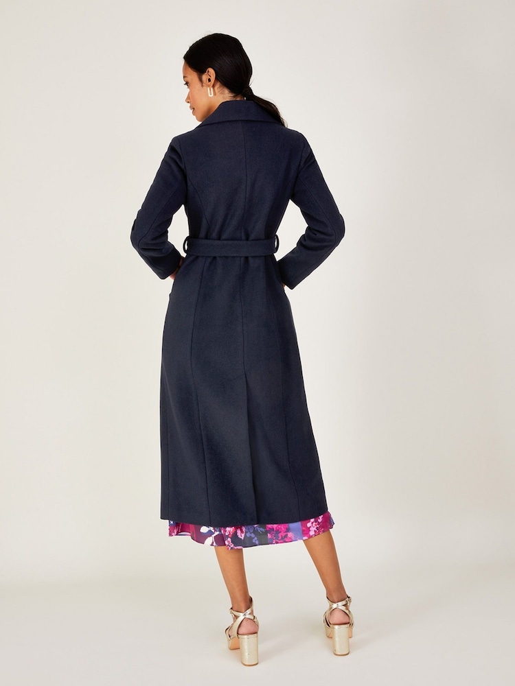 Monsoon Blue Lola Belted Wool Mix Trench Coat - Image 2 of 4