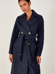 Monsoon Blue Lola Belted Wool Mix Trench Coat - Image 3 of 4