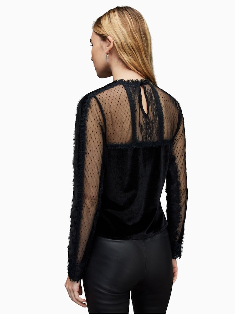 AllSaints Black Mila Velvet Top - Image 2 of 7