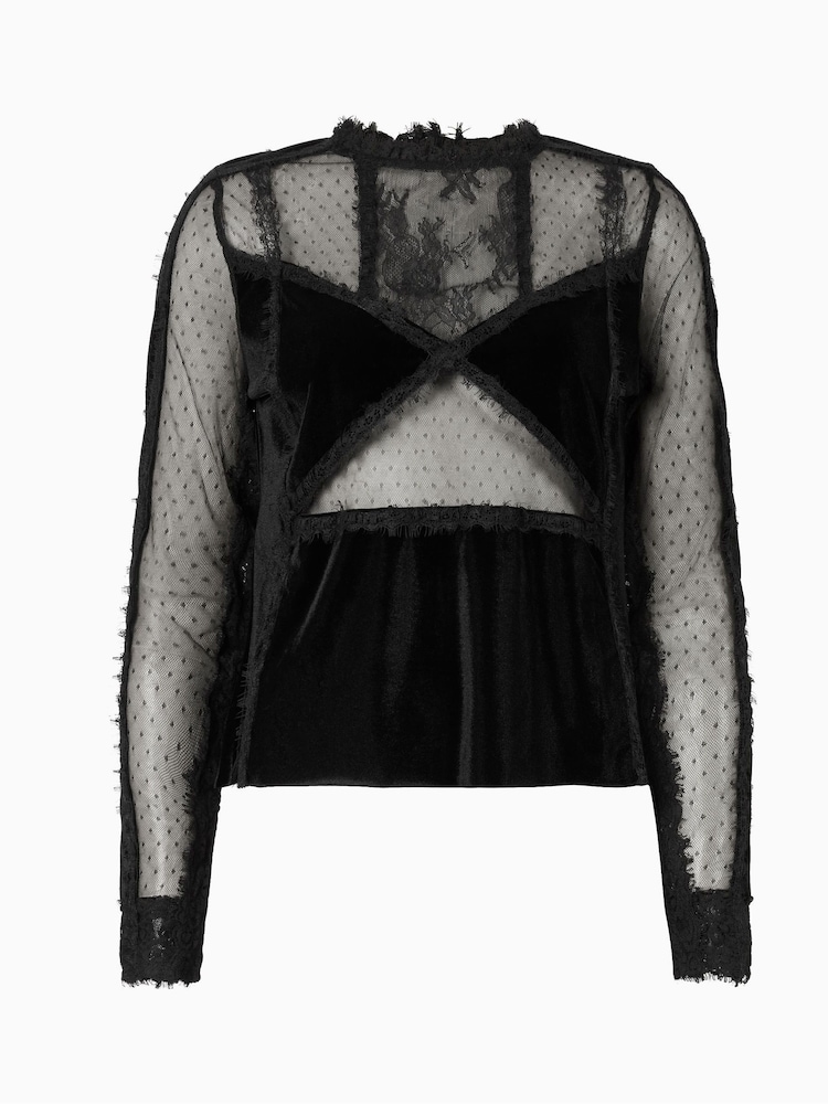AllSaints Black Mila Velvet Top - Image 7 of 7