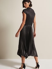 Phase Eight Black Isla Metallic Pleated Knitted Dress - Image 2 of 6