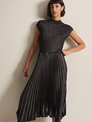 Phase Eight Black Isla Metallic Pleated Knitted Dress - Image 3 of 6