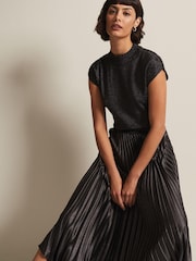 Phase Eight Black Isla Metallic Pleated Knitted Dress - Image 4 of 6