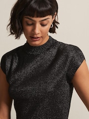 Phase Eight Black Isla Metallic Pleated Knitted Dress - Image 5 of 6