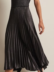 Phase Eight Black Isla Metallic Pleated Knitted Dress - Image 6 of 6