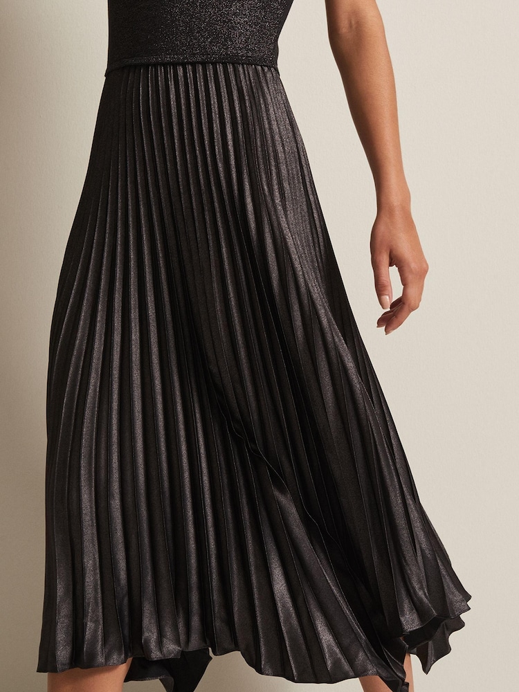 Phase Eight Black Isla Metallic Pleated Knitted Dress - Image 6 of 6