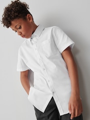 Clarks White Short Sleeve Senior Boys School Shirt with Stretch - Image 1 of 14