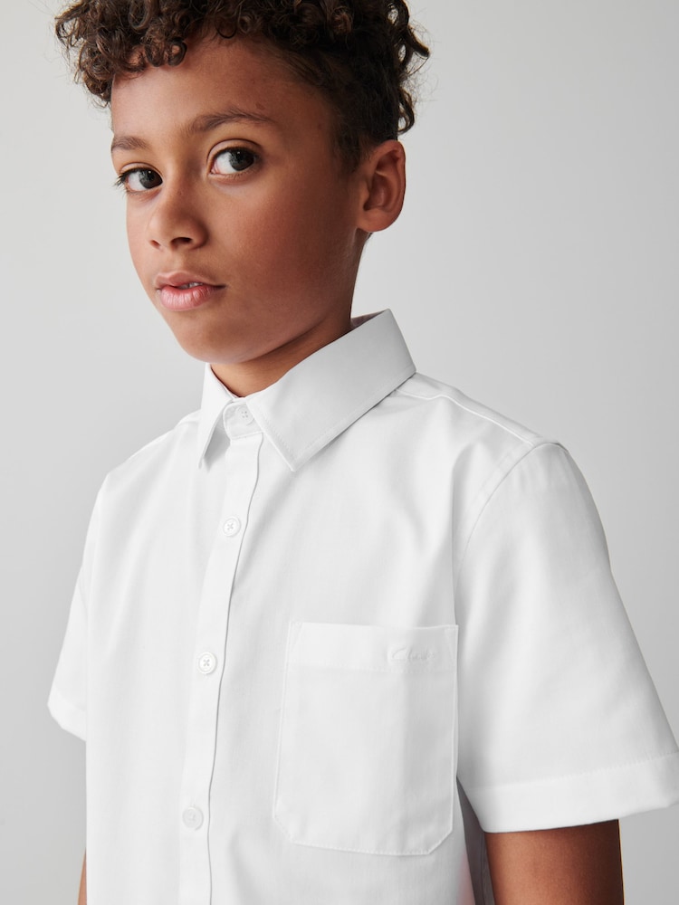 Clarks White Short Sleeve Senior Boys School Shirt with Stretch - Image 2 of 14