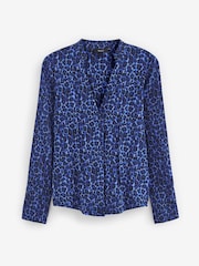 Blau mit Leopardenmuster - Langärmelige Bluse mit V-Ausschnitt und Corsagendetail - Bild 5 von 5