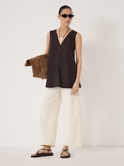 Hush Brown Rach V Neck Linen Blend Shell Top - Image 2 of 5