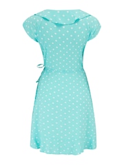 Pour Moi Turquoise Blue Polka Dot Frill Wrap Woven Beach Dress - Image 5 of 5