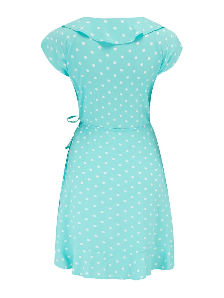 Türkisblau gepunktet - Pour Moi Gewebtes Wickel-Strandkleid mit Rüschen - Bild 5 von 5 Türkisblau gepunktet - Pour Moi Gewebtes Wickel-Strandkleid mit Rüschen - Bild 5 von 5
