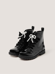 Monsoon Black Bow Patent Lace-Up Boots - Image 1 of 2