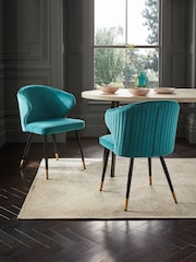 Set of 2 Soft Velvet Teal Blue Piano Arm Dining Chairs - Image 1 of 7
