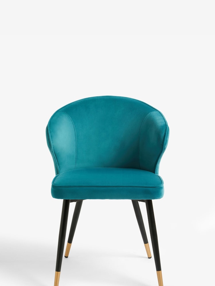 Set of 2 Soft Velvet Teal Blue Piano Arm Dining Chairs - Image 2 of 7