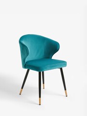 Set of 2 Soft Velvet Teal Blue Piano Arm Dining Chairs - Image 3 of 7