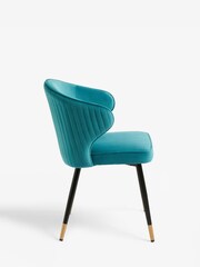 Set of 2 Soft Velvet Teal Blue Piano Arm Dining Chairs - Image 4 of 7