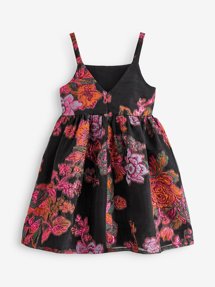 Schwarz/Pink geblümt - Jacquard Partykleid (6-16 Jahre) - Bild 7 von 7
