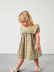 Olive Green Gingham Frill Detail Dress (3mths-8yrs) - Image 1 of 6